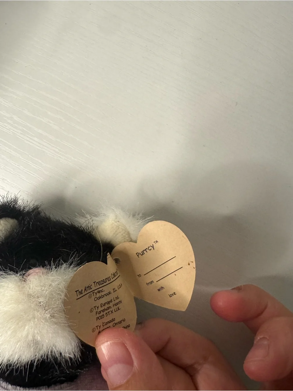 Ty Black & White Cat Beanie Baby in Lilac Outfit